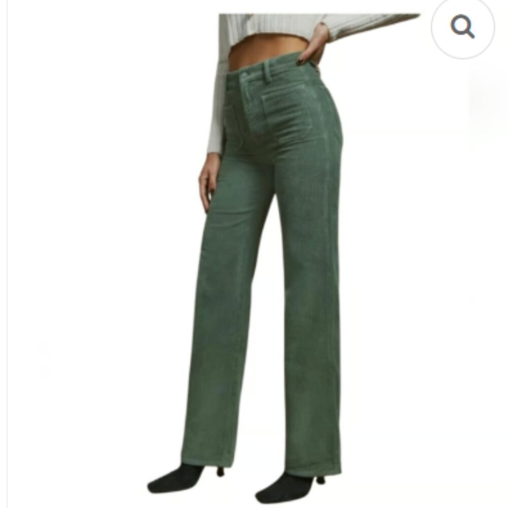 Reformation Alyssa Army Green Corduroy Boot Cut Pants - Picture 2 of 10